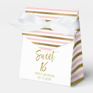 Sweet 16 Birthday Pink & Gold Foil Stripes Favour Box