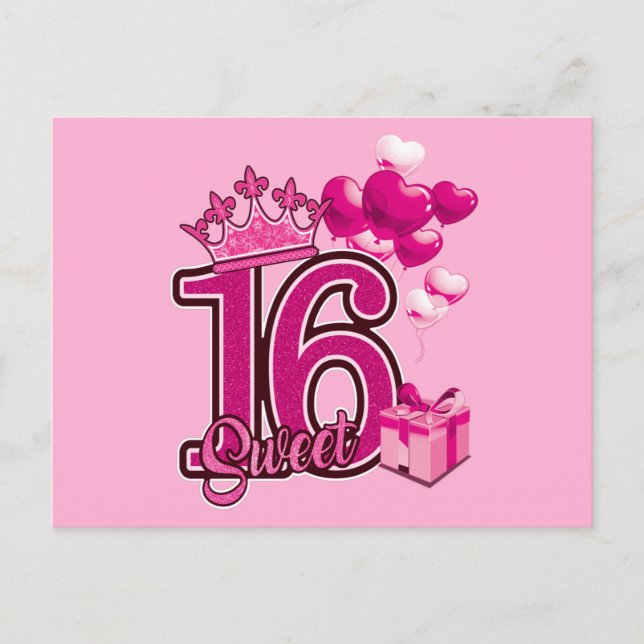 Sweet 16 Birthday Pink Postcard (Front)
