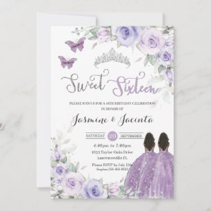 Sweet 16 Birthday Purple Floral Brown Princesses Invitation