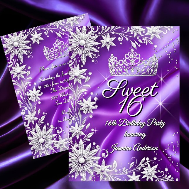 Sweet 16 Birthday Purple Silver Winter Wonderland Invitation (Creator Uploaded)