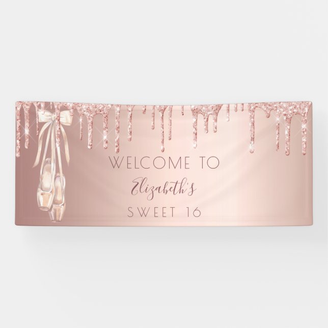 Sweet 16 birthday rose gold ballerina welcome  banner (Horizontal)