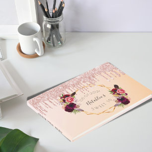 Sweet 16 birthday rose gold geometric glitter drip guest book