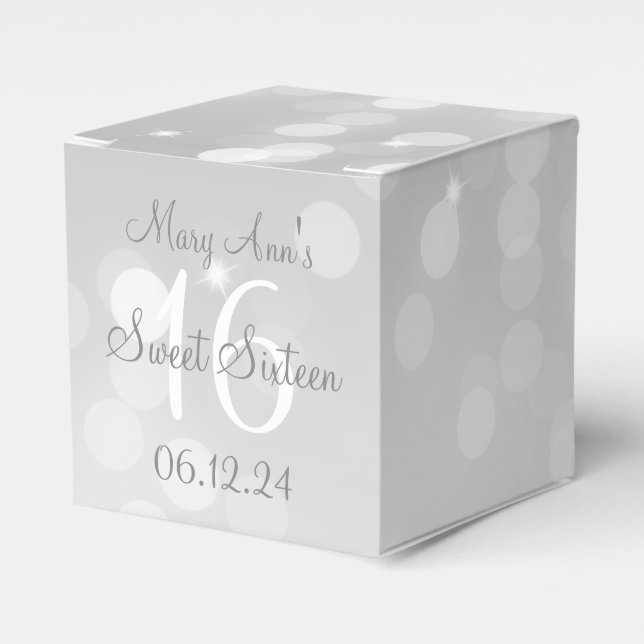 Sweet 16 Birthday Silver Bokeh Sparkle Light Favour Box (Front Side)