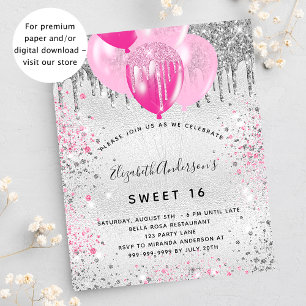 Sweet 16 birthday silver pink glitter invitation