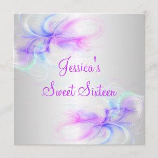 Sweet 16 Birthday Silver & Pink Purple Blue Swirls Invitation