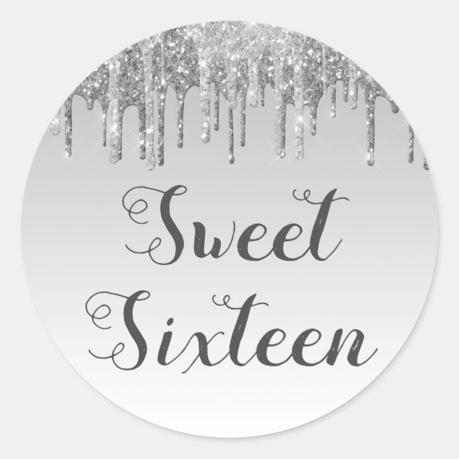 Sweet 16 Birthday Silver Sparkle and Glitter Classic Round Sticker (Front)