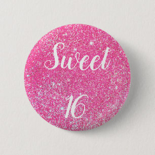 SWEET 16 Birthday Sparkle Hot Pink Glitter 6 Cm Round Badge