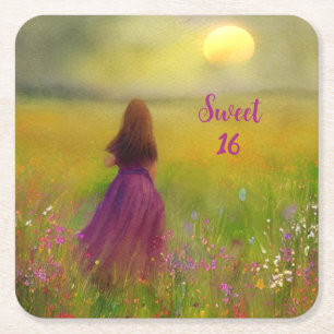 Sweet 16 Birthday Square Paper Coaster