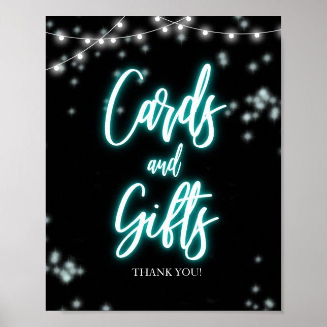 Sweet 16 Birthday Teal Neon Cards and Gifts Sign (Front)