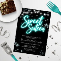 Sweet 16 Birthday Teal Neon Glow Dark Party