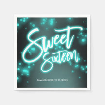 Sweet 16 Birthday Teal Neon Glow Dark Party