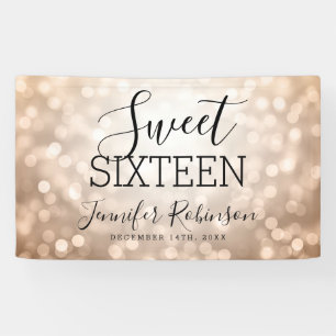 Sweet 16 Birthday Welcome Rose Gold Glitter Lights Banner