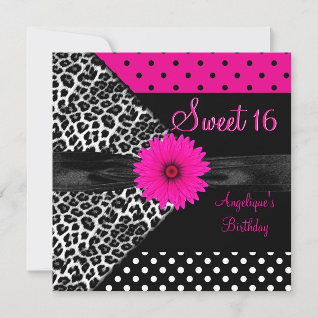 Sweet 16 Birthday Zebra Spot Polka Dot Invitation (Front)