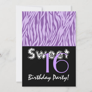 Sweet 16 Birthday Zebra Stripes Violet Purple Invitation