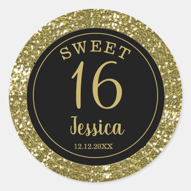 Sweet 16 Black And Gold Glitter  Envelope Seal (Front)