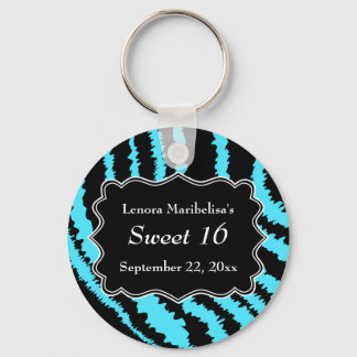 Sweet 16 Black and Turquoise Zebra Pattern Key Ring