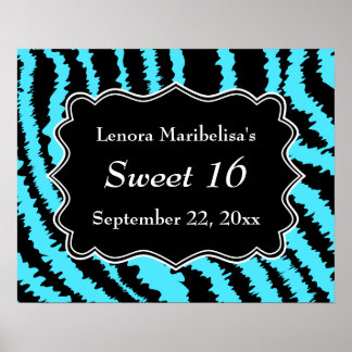 Sweet 16 Black and Turquoise Zebra Pattern Poster