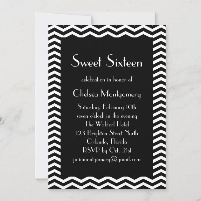 Sweet 16 Black and White 1920's Invitation (Back)