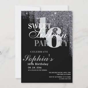 Sweet 16 Black and White Birthday Party Invitation