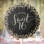 Sweet 16 Black Gold Glitter Confetti Chic Birthday Balloon<br><div class="desc">“Happy Sweet 16”. Add some extra style to your favourite Sweet 16 birthday girl’s celebration party with these customisable balloons! Gold glitter script typography and confetti overlay a black background. Personalise the custom text with your daughter’s name. Choose from helium or air-filled in three sizes, as well as circle or...</div>