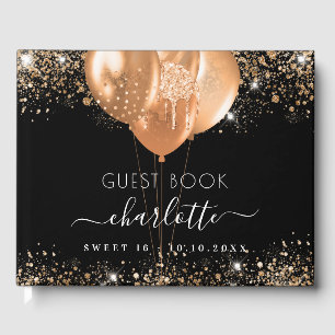 Sweet 16 black gold glitter dust name party guest book