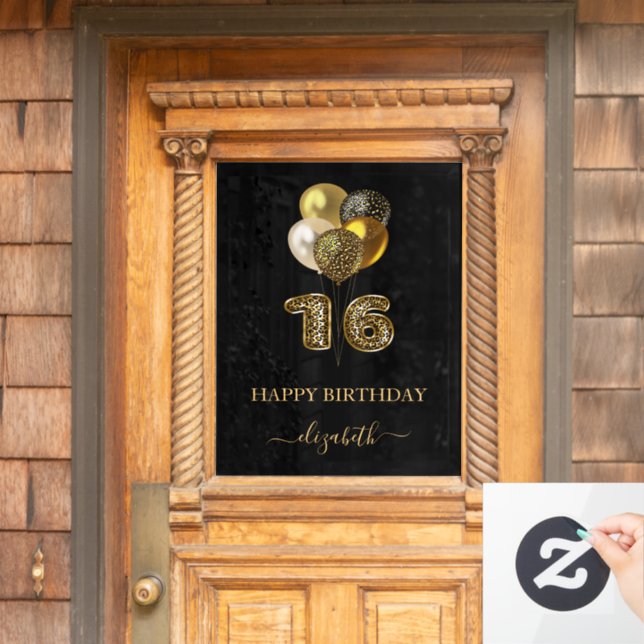Sweet 16 black gold leopard name script (Home Door)