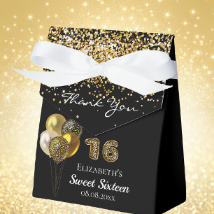 Sweet 16 black gold leopard print balloons favour box
