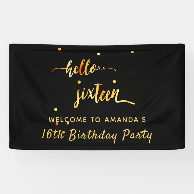 Sweet 16 black gold welcome banner (Horizontal)