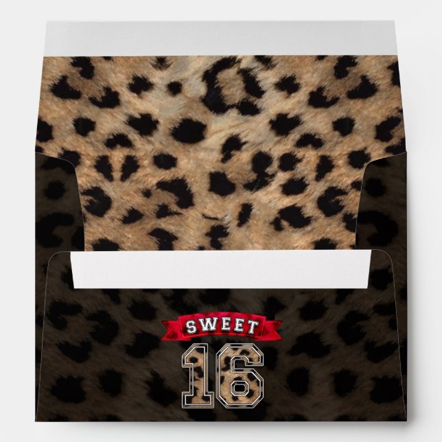 Sweet 16 Black & Leopard Print Party Envelope (Back (Bottom))
