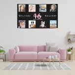 Sweet 16 Black pink party photo collage girl Banner<br><div class="desc">Welcome to a 16th birthday party for a girl,  celebrating her life with a collage of 8 of your own photos.  Photo of family,  friends,  pets,  vacations. Templates for a name,  age 16 and a date. With the text: Welcome (x2)  White and pink coloured letters.  Elegant black background.</div>