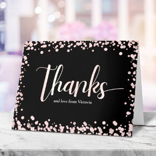 Sweet 16 Black Pink Rose Gold Glitter Birthday Thank You Card