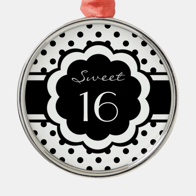 Sweet 16 Black Polka Dot Metal Tree Decoration (Front)
