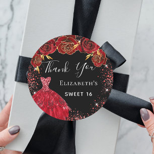 Sweet 16 black red dress florals Thank You  Classic Round Sticker