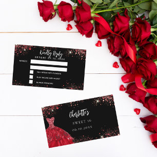 Sweet 16 black red dress response RSVP card