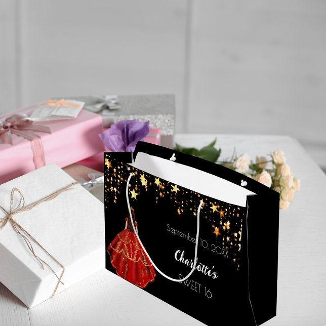 Sweet 16 black red gold stars dress tiara large gift bag (Creator Uploaded)
