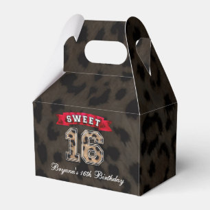 Sweet 16 Black & Red Leopard Print Party Favour Box