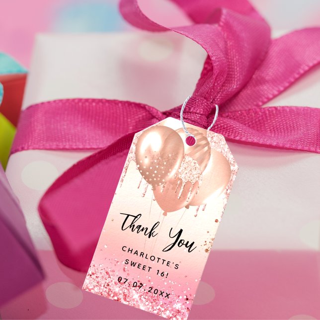 Sweet 16 black rose gold balloons thank you gift tags (Creator Uploaded)