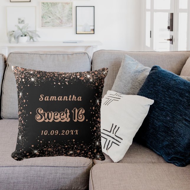 Sweet 16 black rose gold glitter cushion (Creator Uploaded)