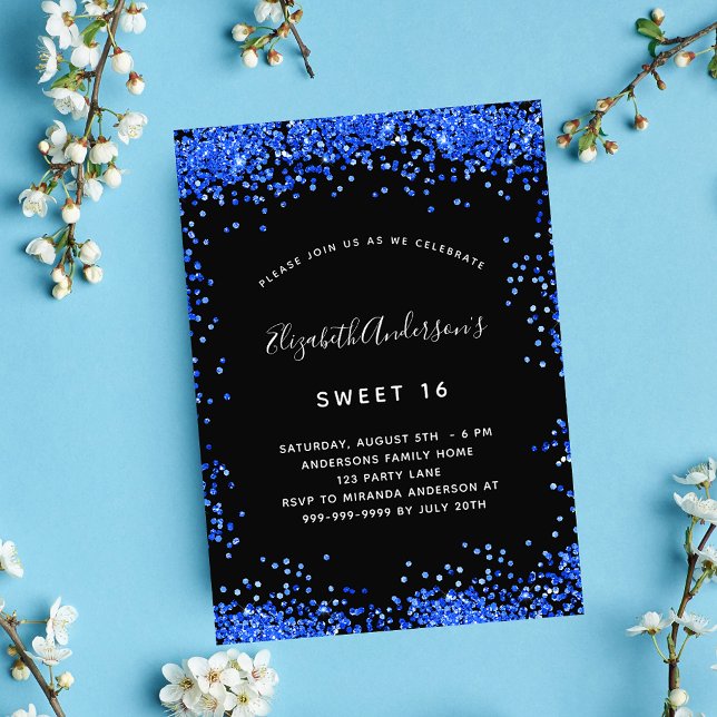 Sweet 16 black royal blue invitation magnet (Creator Uploaded)