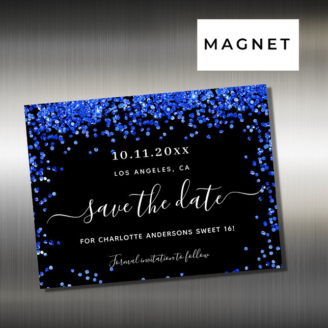  Sweet 16 black royal blue save the date magnet (Creator Uploaded)