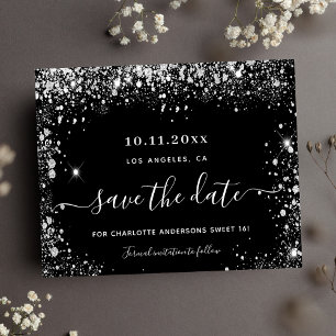 Sweet 16 black silver budget save the date flyer