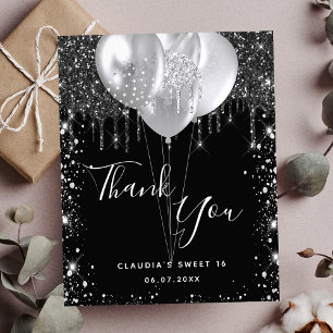 Sweet 16 black silver glitter thank you budget flyer