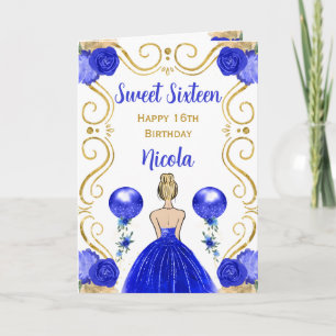 Sweet 16 Blonde Princess Blue Happy Birthday Card