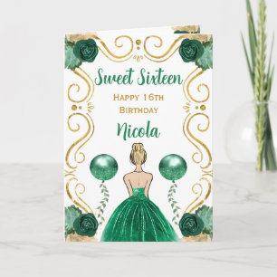 Sweet 16 Blonde Princess Green Happy Birthday Card