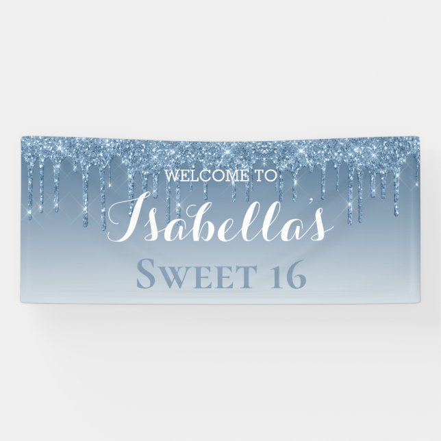 Sweet 16 | Blue Dripping Glitter Banner (Horizontal)