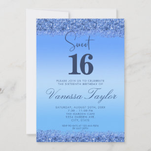 Sweet 16 Blue Faux Glitter Birthday Invitation