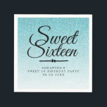 Sweet 16 Blue Glitter Ombre Custom 16th Birthday Napkin<br><div class="desc">A modern, sparkly Sweet 16 birthday party napkin features a turquoise blue glitter ombre pattern and the text "Sweet Sixteen" in black handwritten chic script calligraphy. Simply customise the sweet sixteen napkin with your name. Perfect for a glamourous Sweet sixteen, perfect for her, the fashionista who loves modern pattern, sparkle,...</div>