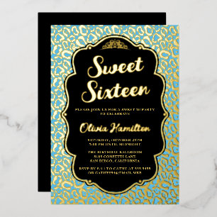 Sweet 16 Blue Leopard Foil Invitation