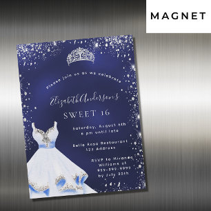 Sweet 16 blue silver glitter dress tiara magnetic invitation
