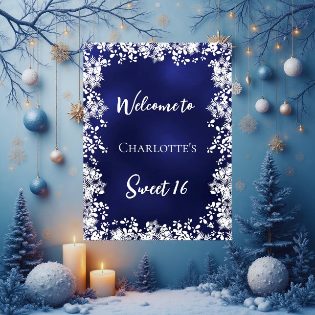 Sweet 16 blue snowflakes welcome poster (Creator Uploaded)